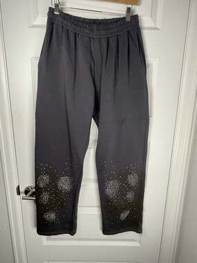 BoohooMAN Relaxed Fit Rhinestone Baggy Sweatpants Joggers Lounge S Purple Gray